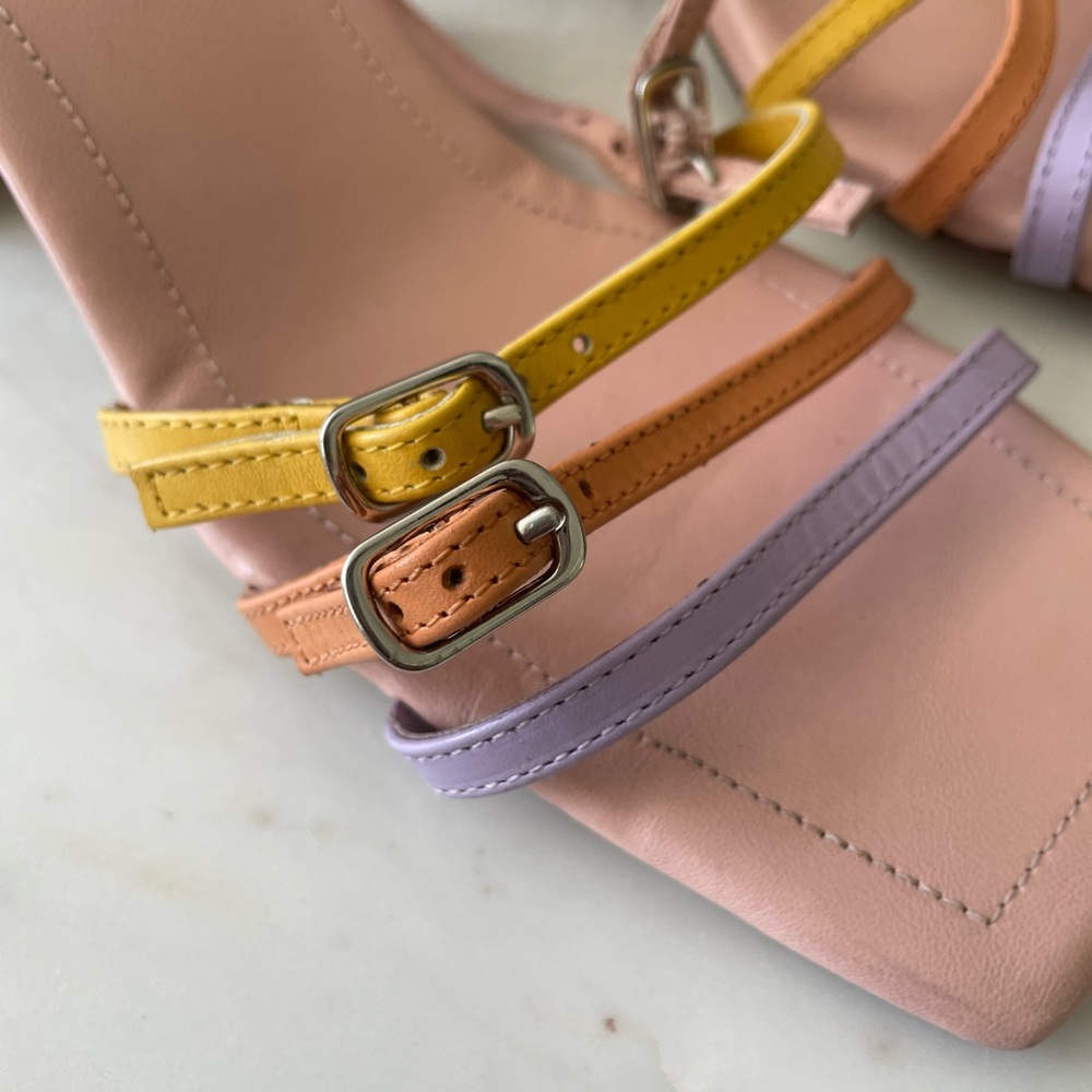 Free People Multicolor Strappy Block Heel Sandals - Pink, Yellow, Lavender - Picture 7 of 14